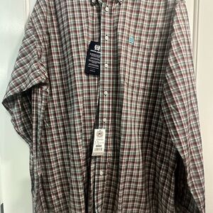 Cinch Men's Maroon & blue Plaid Button-Down Shirt